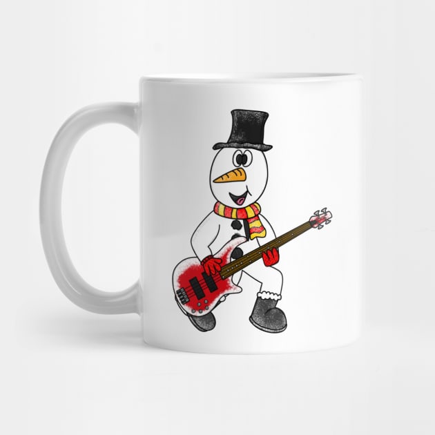 Christmas Bassist Snowman Playing Bass Guitar Xmas 2022 by doodlerob